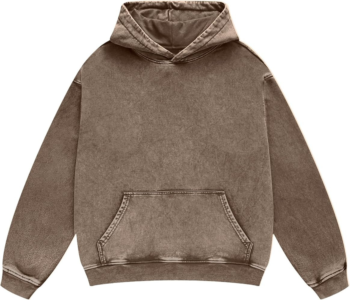 FAIABLE Womens Mens Acid Wash Hoodie Oversized Vintage Fleece Hoodies Heavyweight Distress Washed... | Amazon (US)