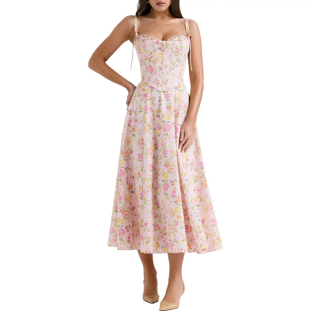 HOUSE OF CB Clarabelle Floral Print Sleeveless Maxi Dress in Pink Floral Print at Nordstrom, Size X-Large Long | Nordstrom