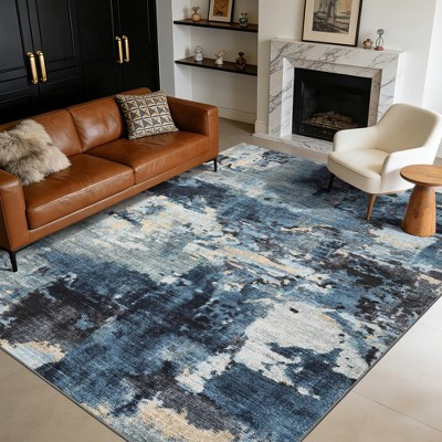 Garvee Washable Area Rug, Modern Abstract Rugs for Living Room, Low Pile Non-Slip Accent Rug, 5'x7' Gray Blue | Target