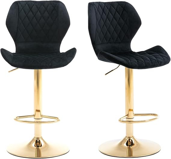 CIMOTA Black Bar Stools Set of 2 Adjustable Height Bar Chairs with Back Modern Velvet Swivel Bars... | Amazon (US)
