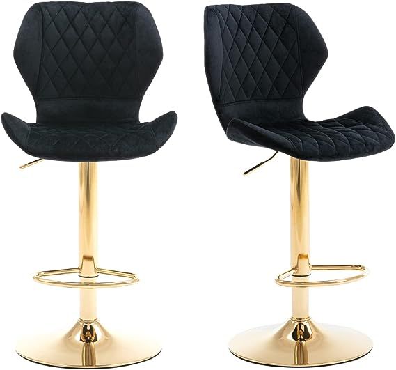 CIMOTA Black Bar Stools Set of 2 Adjustable Height Bar Chairs with Back Modern Velvet Swivel Bars... | Amazon (US)