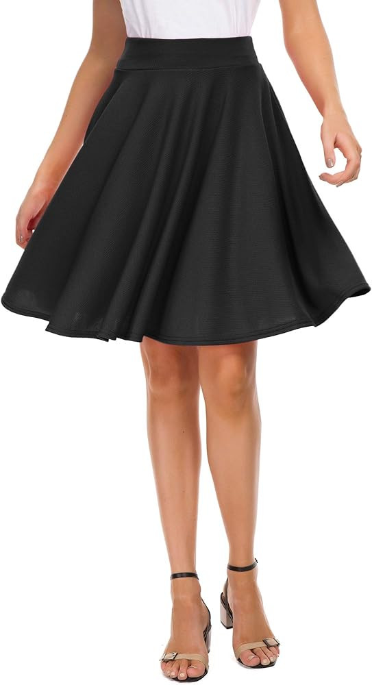 EXCHIC Women’s Basic Skirt A-Line Midi Dress Casual Stretchy Mini Skater Skirt | Amazon (US)