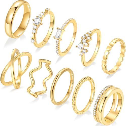 10 PCS 14K Gold Plated Rings Set, Dainty Gold Knuckle Rings Non Tarnish, Simple Thumb Stacking Rings Pack gold 10 | Amazon (US)