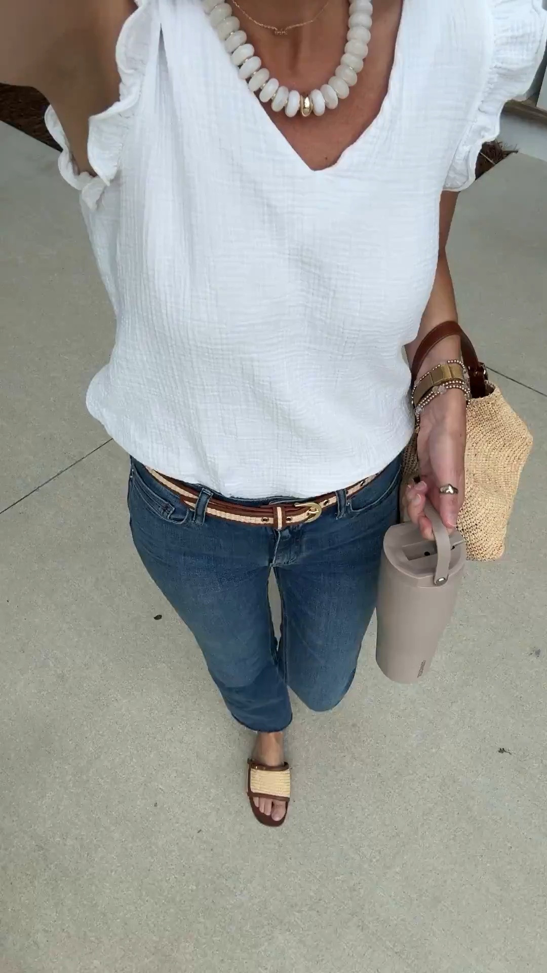 I am 5’11” wearing small in the top and 28x30 in the jeans.  Sandals true to size.

#LTKmomlife #LTKgrwm #LTKootd