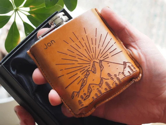 The great outdoors camping personalised leather hip flask | Etsy (US)