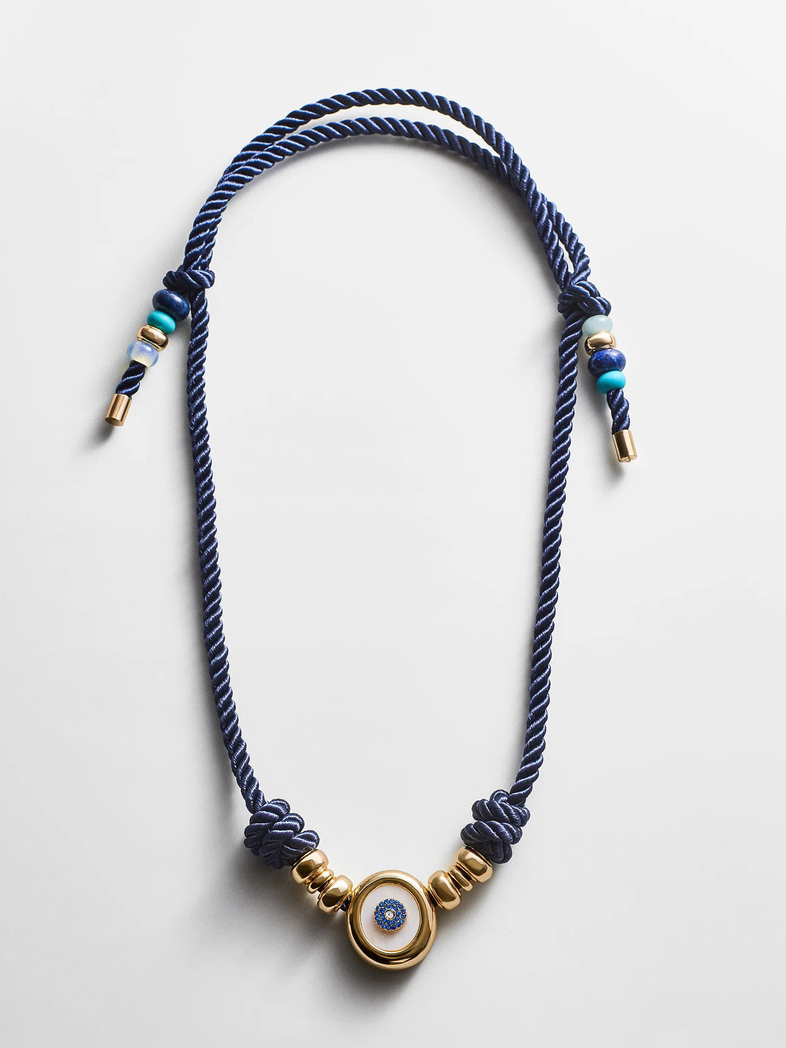 Eye Candy Evil Eye Cord Necklace - Gold/Blue | BaubleBar