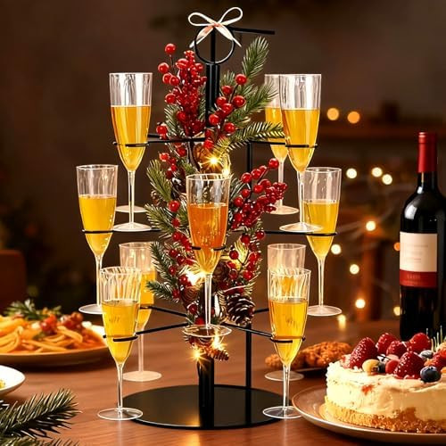 3 Tiers Christmas Black Cocktail Tree Stand with 12 Holders 12 Pcs 10 oz Wine Glass Tree Drink Ho... | Amazon (US)