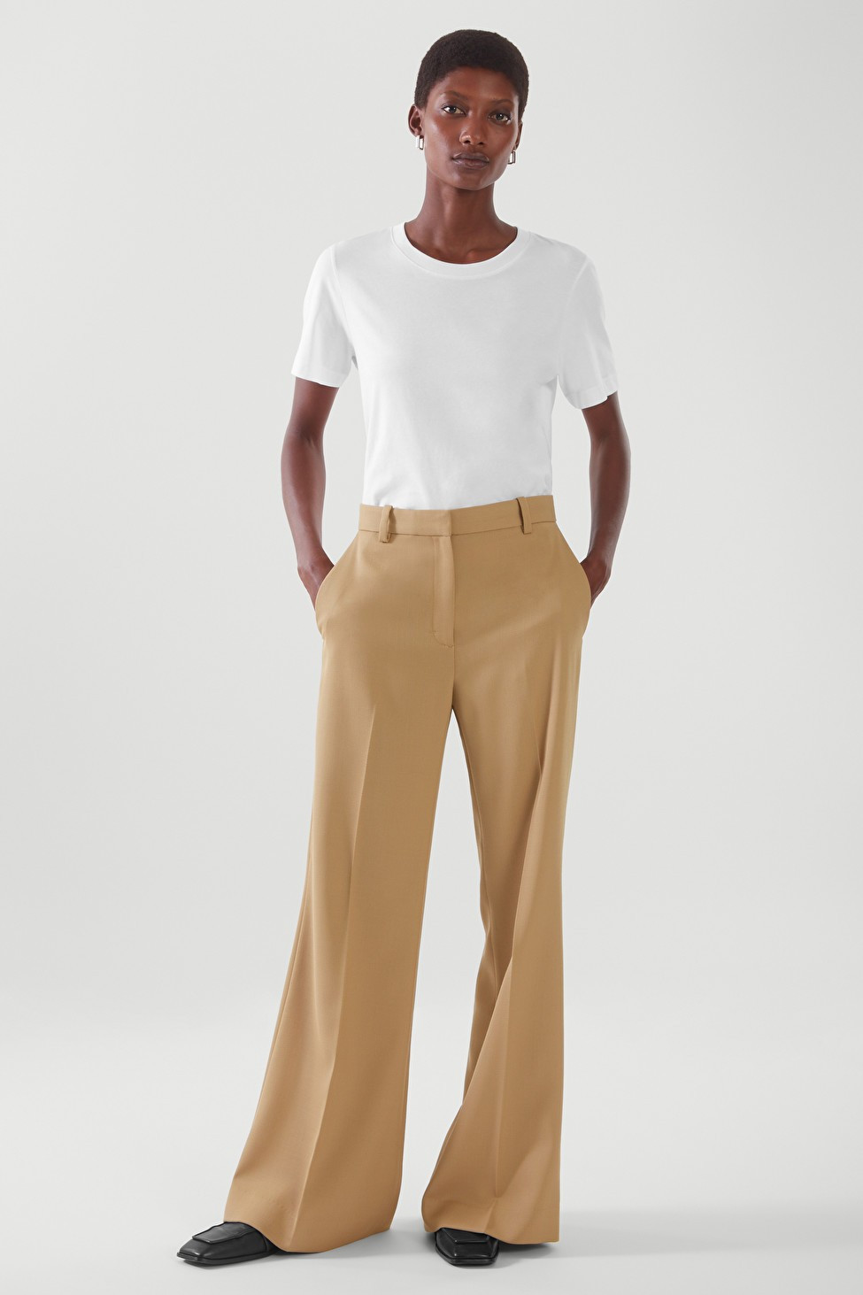 WIDE-LEG WOOL FLARED PANTS - BEIGE - Trousers - COS | COS (US)