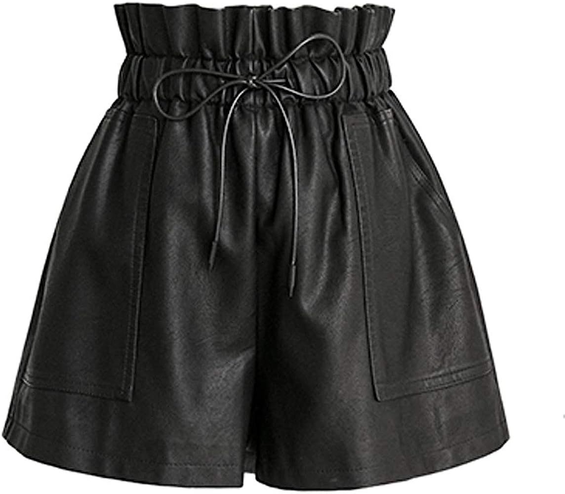 High Waisted Wide Leg Black Faux Leather Shorts for Women | Amazon (US)