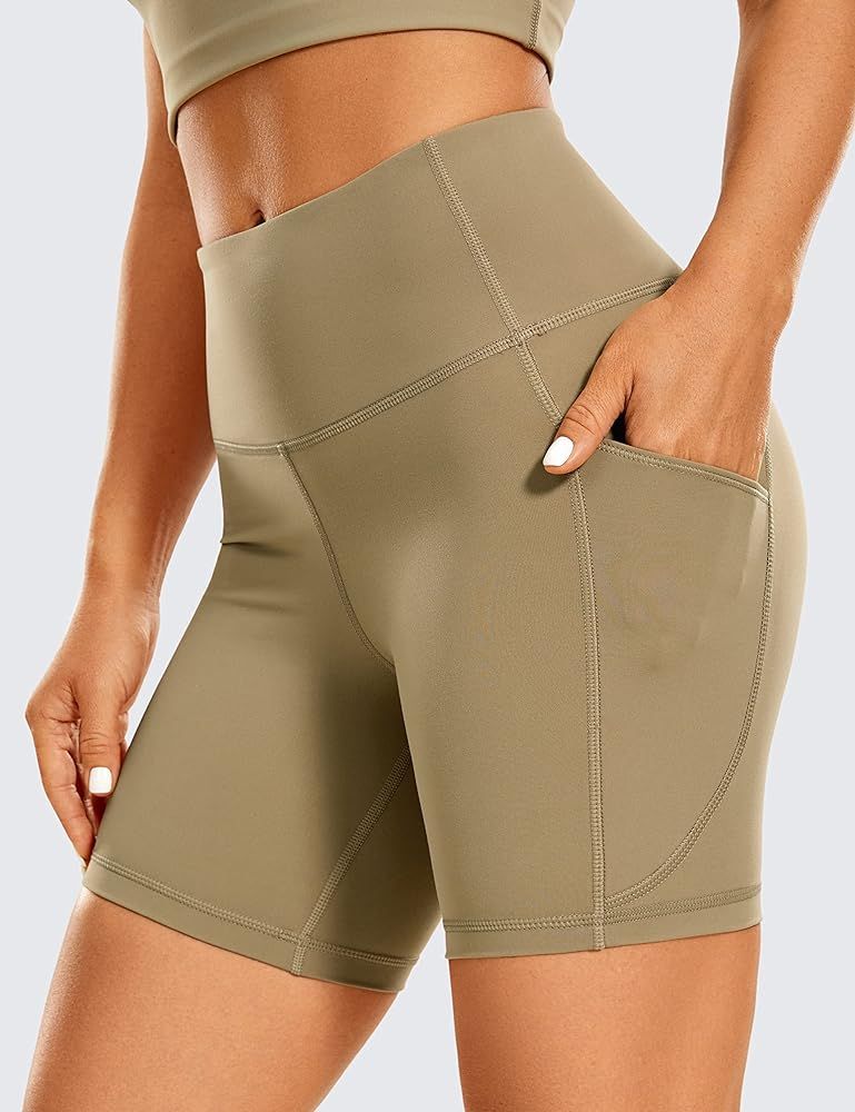 CRZ YOGA Women's Brushed Naked Feeling Biker Shorts 6'' / 8'' - High Waist Matte Workout Gym Spandex | Amazon (US)