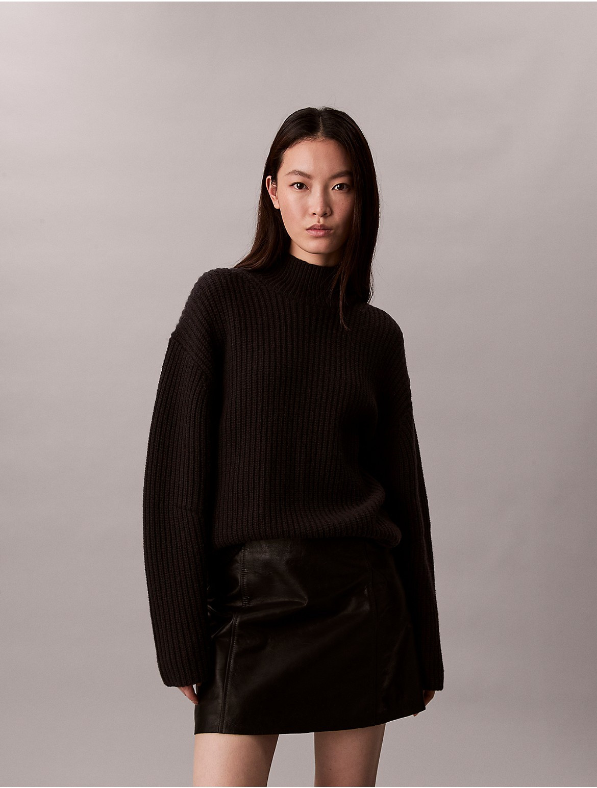 Calvin Klein Women's Rib Chunky Relaxed Turtleneck Sweater - Black - L | Calvin Klein (US)