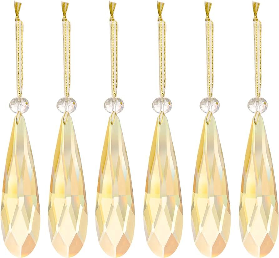 Crystal Glass Christmas Ornaments, 6Pcs Teardrop Prism Hanging Crystals for Christmas Tree,Center... | Amazon (US)