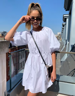 ASOS DESIGN cotton poplin smock mini dress in white | ASOS (Global)