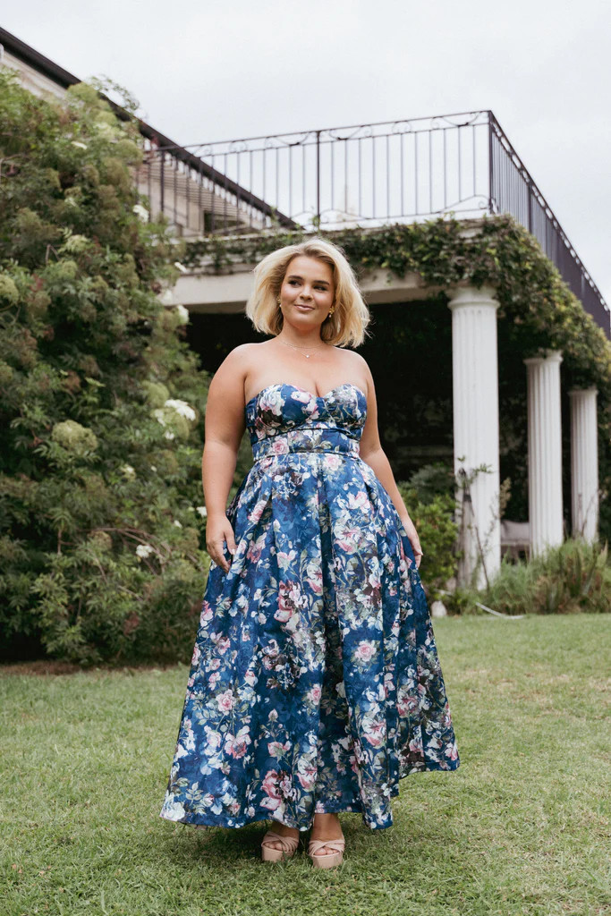 Darina Strapless Midi Dress - Midnight Floral | Petal & Pup (US)