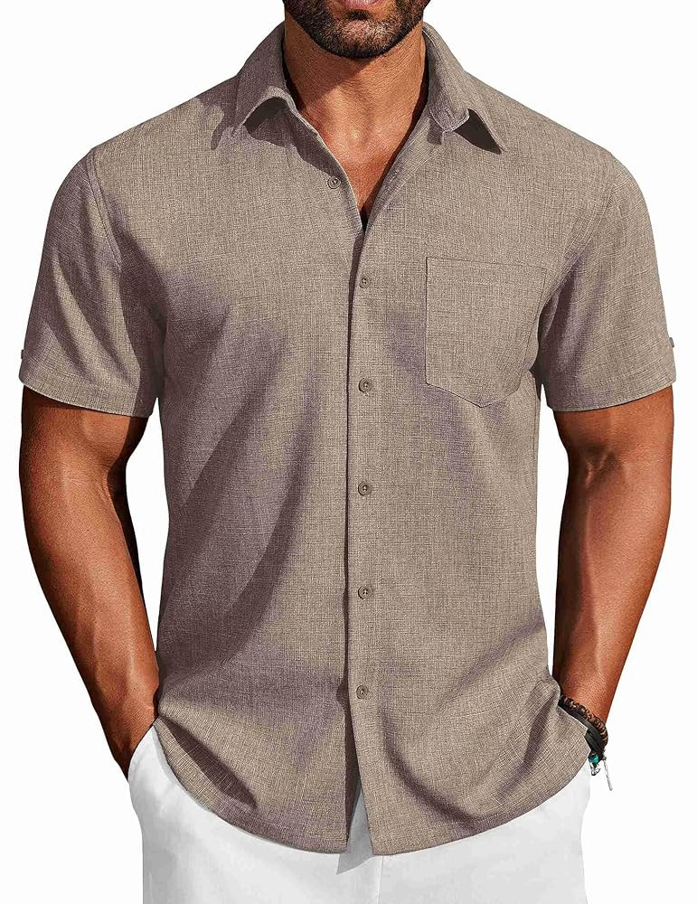 COOFANDY Men's Button Down Shirts Short Sleeve Casual Shirts Summer Beach Linen Shirts with Pocke... | Amazon (US)