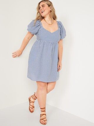 Seersucker Puff-Sleeve All-Day Fit & Flare Dress for Women | Old Navy (US)