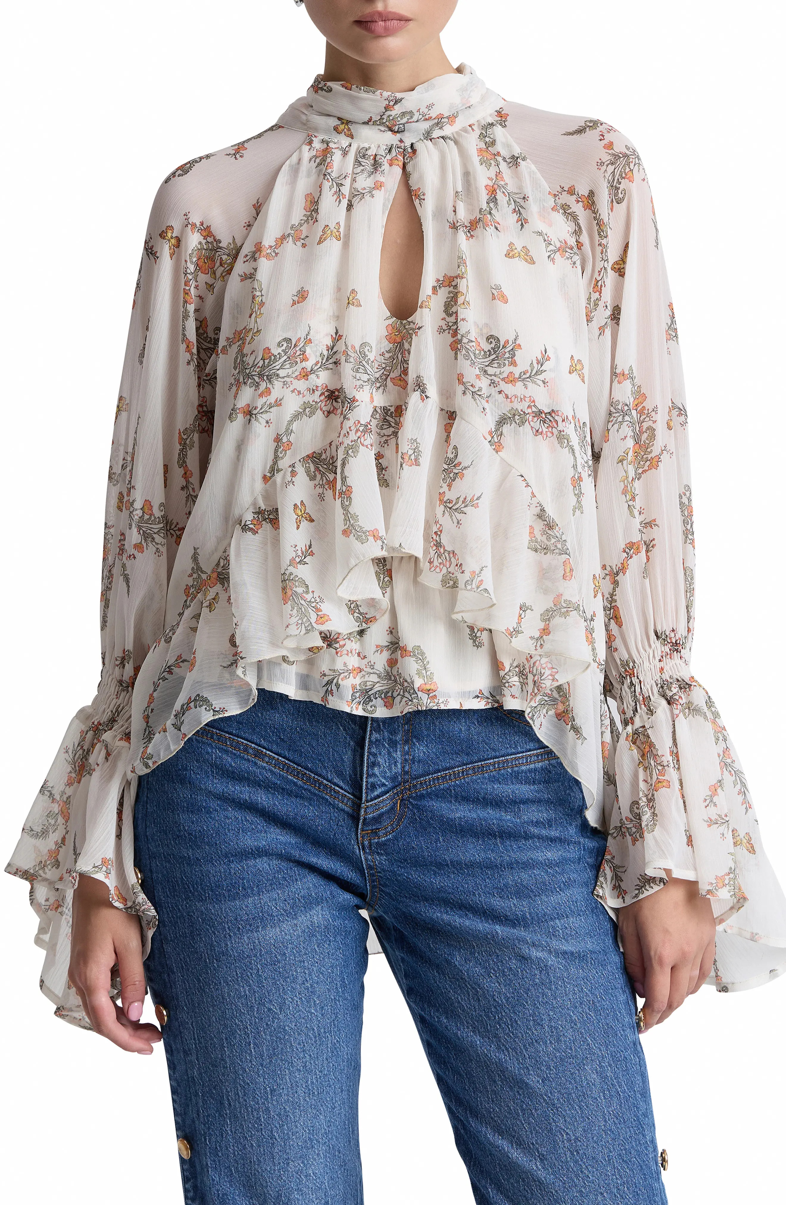 Avec Les Filles Ruffled High Neck Top (Women) | Nordstrom | Nordstrom