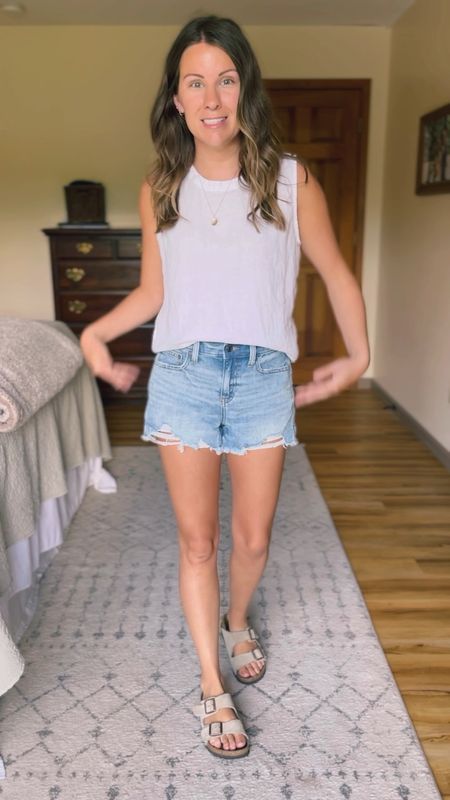 Wearing a size xxs in the lighter wash of the denim shorts. Wearing a size xs in the tank! 

#LTKSeasonal #LTKStyleTip #LTKFindsUnder50