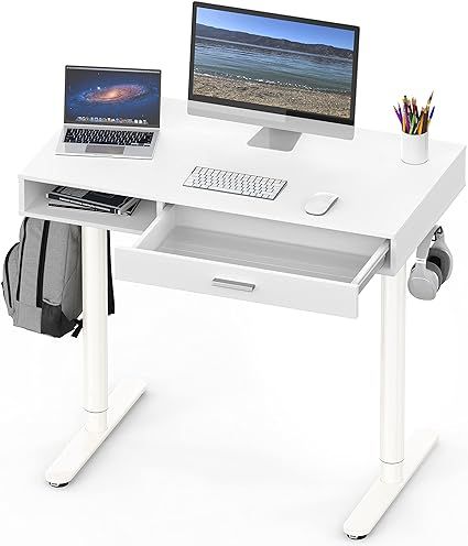 SHW Claire 40-Inch Height Adjustable Electric Standing Desk with Drawer, White | Amazon (US)