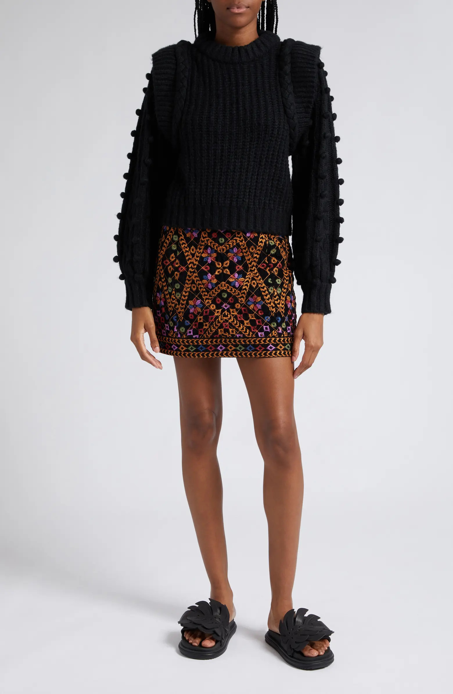 FARM Rio Pompom Accent Mock Neck Sweater | Nordstrom | Nordstrom