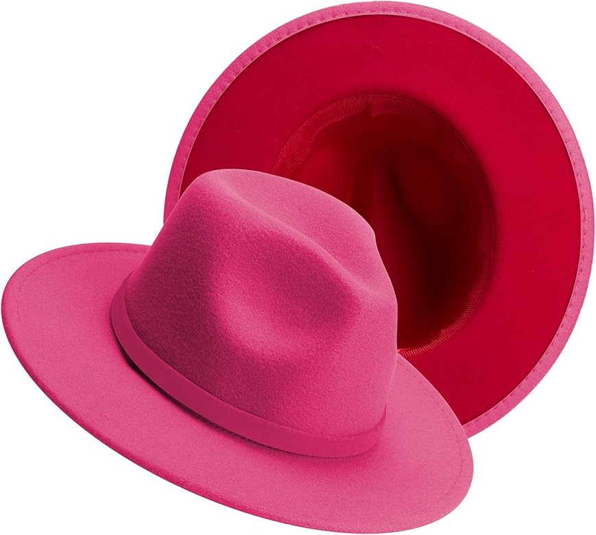Phadora Brim Fedora Hats for Women/Men,Wide Brim Hats Under Red Bottom with Felt Band Vintage Ranche | Amazon (US)
