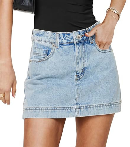 Angerella Jean Skirts for Women Denim Mini Skirt High Waisted Stretchy Jean Shorts Skirts for Women Casual Date Night Outfit Summer Shorts Light Blue S | Amazon (US)