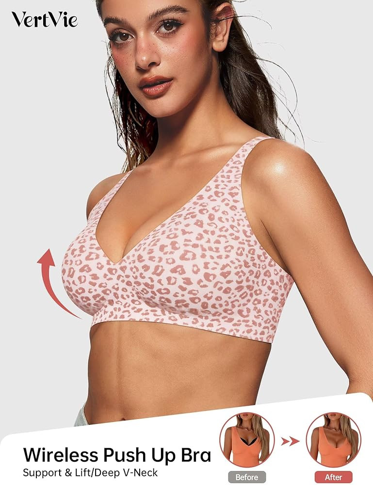 Vertvie Jelly Wireless Bras for Women Push Up Plunge Seamless T-Shirt Bras No Underwire Supportiv... | Amazon (US)