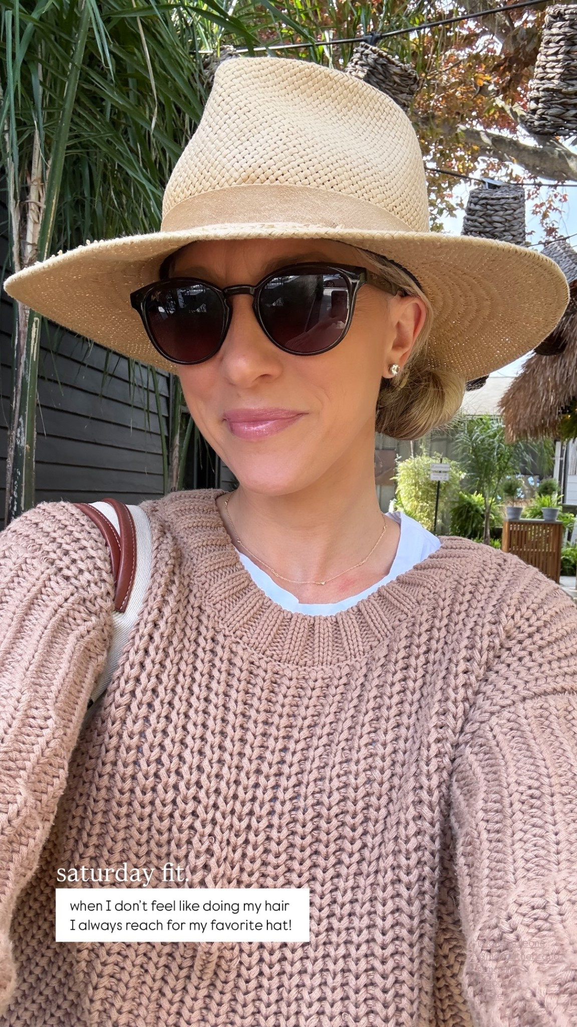 saturday fit.  when I don’t feel like doing my hair 
I always reach for my favorite hat! This Simone hat is packable and simply perfect in every way! 
@janessaleone 
@mareathebrand 
@mauijim 
@gorjana 
@jcrew
