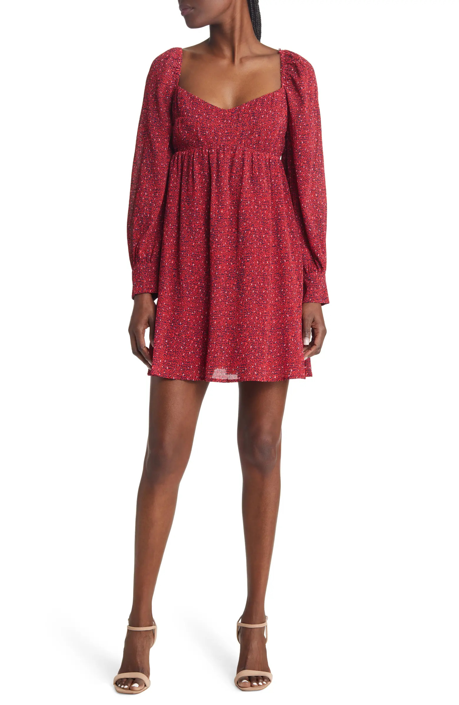 Print Long Sleeve Babydoll Dress | Nordstrom