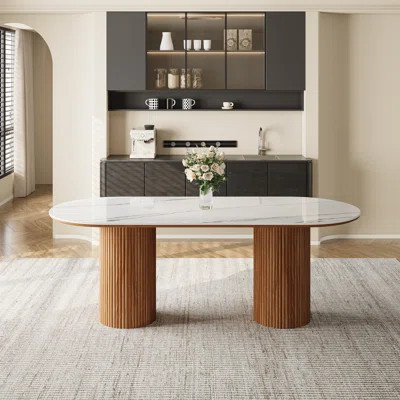 70.8'' Modern Faux Marble Dining Table, Oval Kitchen Table With  Stylish Dual - Pillar Design, For Home Dining & Gathering | Wayfair North America