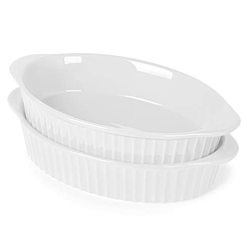 LEETOYI Porcelain Small Oval Au Gratin Pans, Baking Dish Set for 1 or 2 person servings, Bakeware with Double Handle for Kitchen and Home, Set of 2 (White) | Amazon (US)