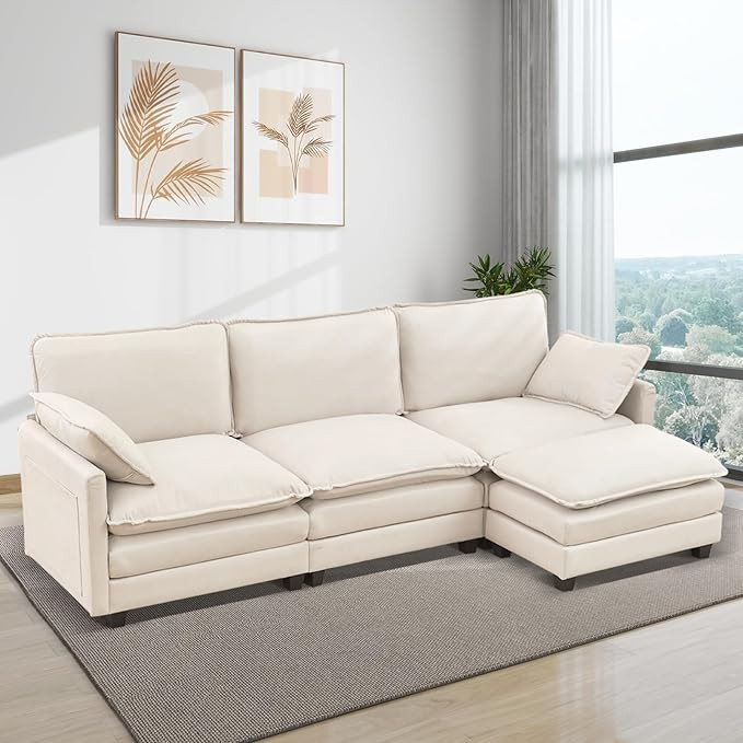 113" Oversized Sectional Sofa Cloud Couch with Ottoman, Deep Seat Sofa L Shaped Couch, Modern Com... | Amazon (US)