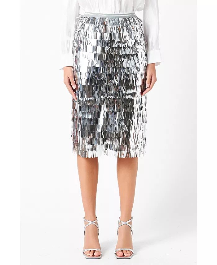 Women's Fringed Metallic Midi Skirt | Macy's