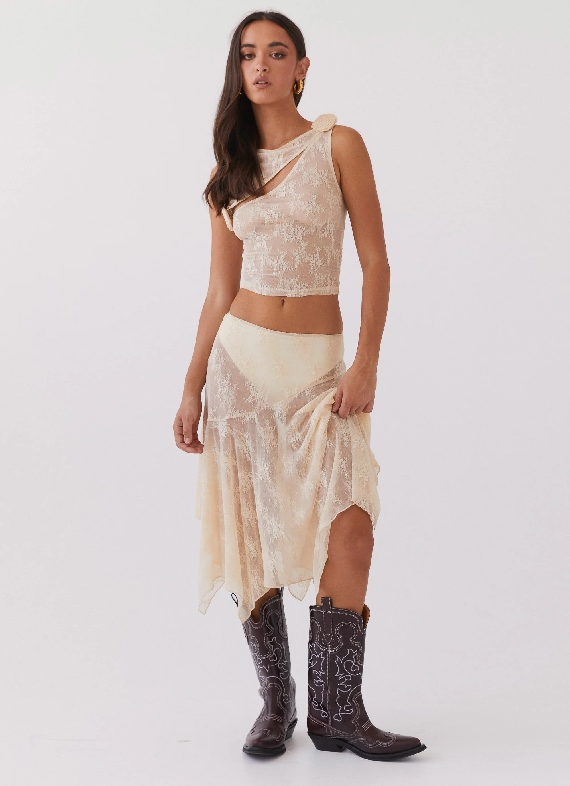 Nakia Lace Midi Skirt - Ivory | Peppermayo (Global)