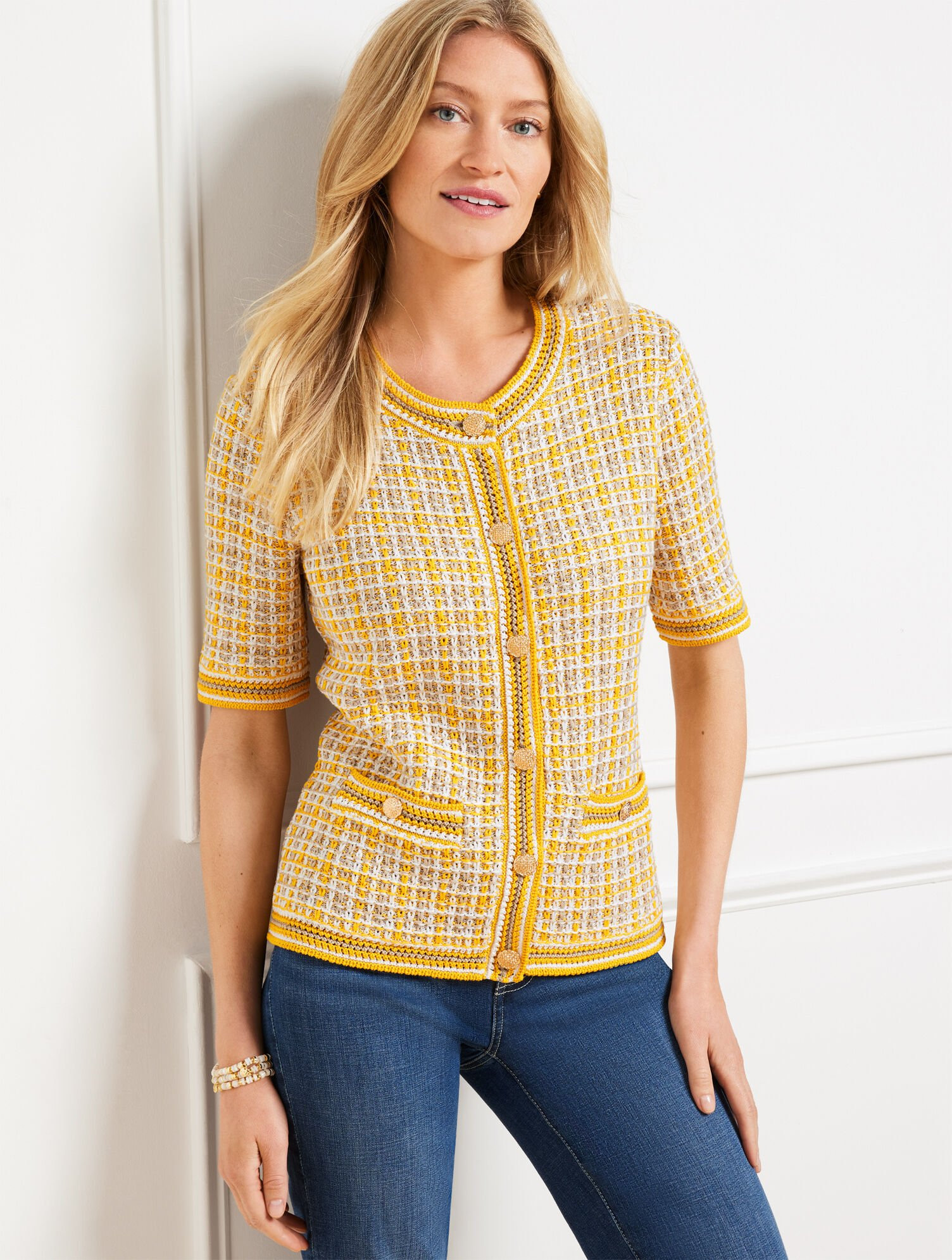 Short Sleeve Cardigan - Texture Plaid | Talbots