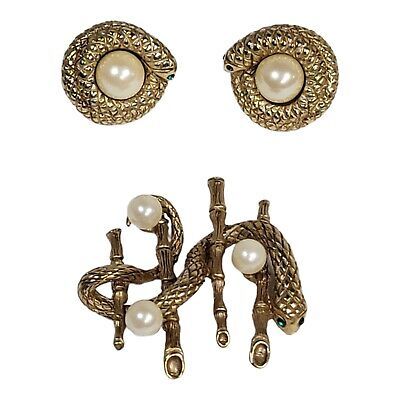 Vintage Designer ERWIN PEARL Bamboo Faux Pearl Snake Brooch and Clip On Earrings  | eBay | eBay US