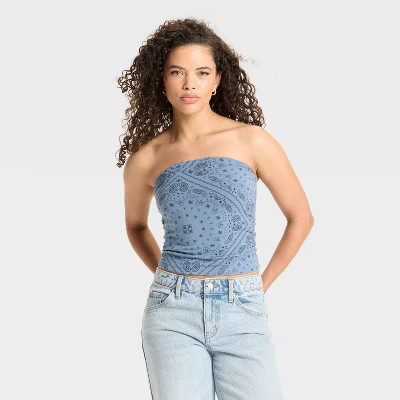 Women's Graphic Tube Top - Wild Fable™ Blue Denim S | Target