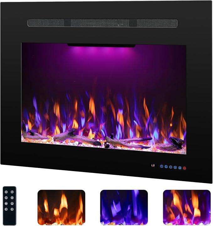 Electric Fireplace Inserts with 3 Flame & Top Light, Recessed Fireplace Heater, Thermostat, 750/1... | Amazon (US)