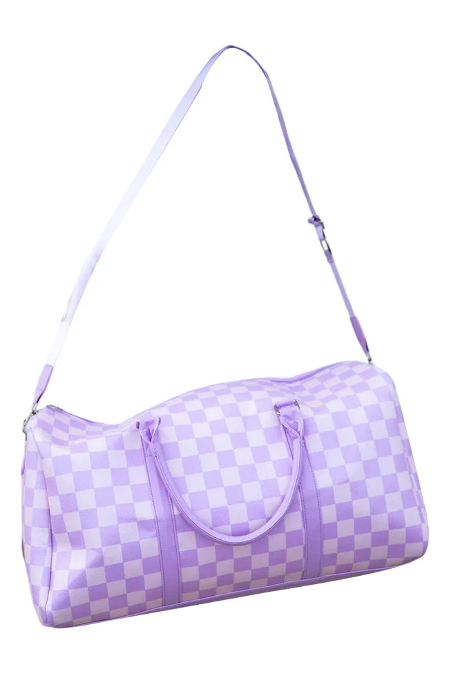 Boujee Weekend Away Pink And Lilac Checkered Duffle Bag | Pink Lily