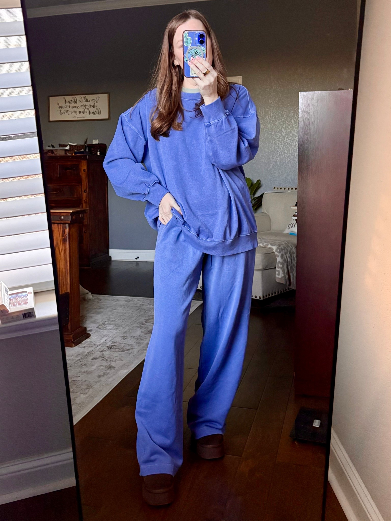 Spring color that isn’t green, lol. Catch me in a matching set most days!
Top: med
Pants: med (too big, get your regular size, I should’ve done a small)

#LTKootd #LTKmomlife #LTKOver40