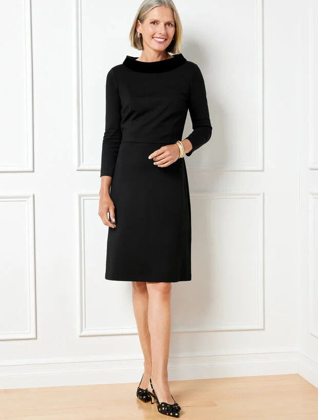 Velvet Trim Ponte Knit Dress | Talbots