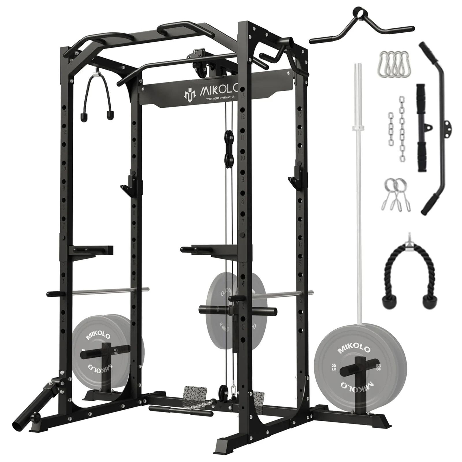Mikolo Multi-Functional Squat Rack with LAT Pulldown System Exercise Power Cages, Metal Black | Walmart (US)