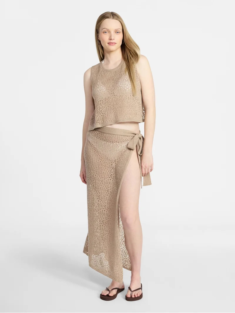 No Boundaries Crochet Knit Skirt with Side Tie, Women's | Walmart (US)