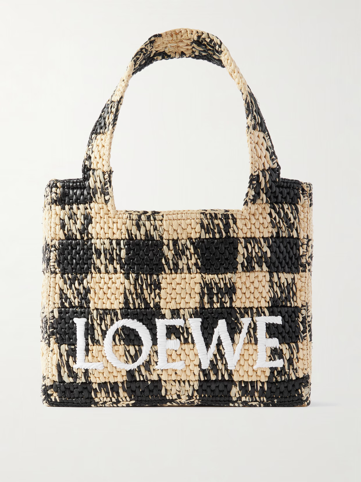 LOEWE - + Paula's Ibiza Mini Leather-trimmed Embroidered Gingham Raffia Tote - Neutrals | NET-A-PORTER (US)