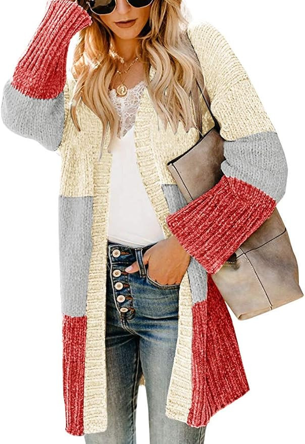 Yacooh Womens Boho Open Front Striped Knit Cardigan Sweater Lightweight Long Sleeve Coats | Amazon (US)