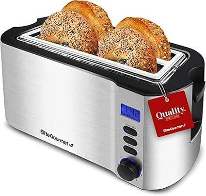 Elite Gourmet ECT4400B# Long Slot 4 Slice Toaster, Countdown Timer, Bagel Function, 6 Toast Setti... | Amazon (US)