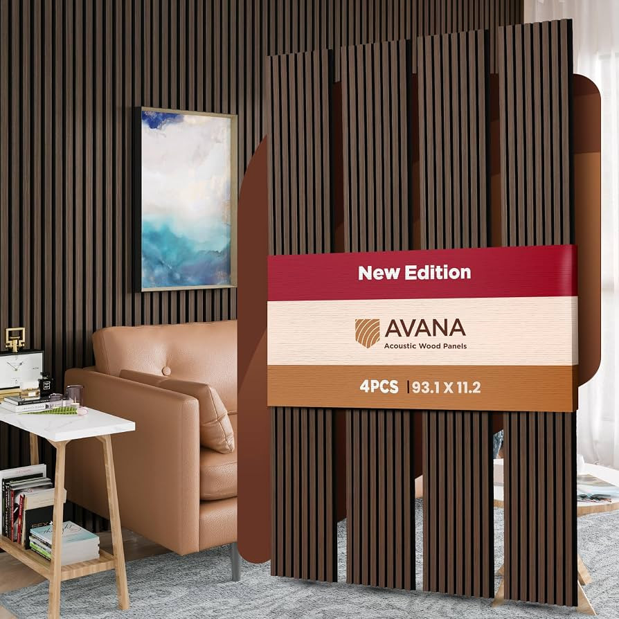 Avana Acoustic Wood Wall Panels \u2013 93.2x11.25 Inch Panels \u2013 Fits 94x12 Layout \u2013 Dar... | Amazon (US)