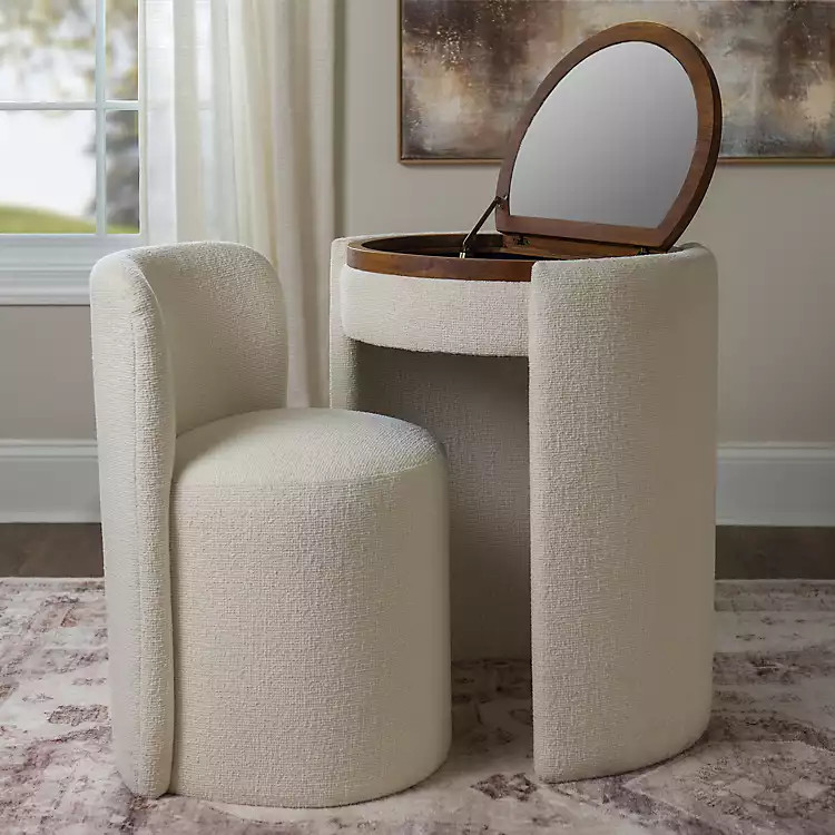 Nora Ivory Chair and Mirror Vanity Set | Kirklands Home | Kirklands