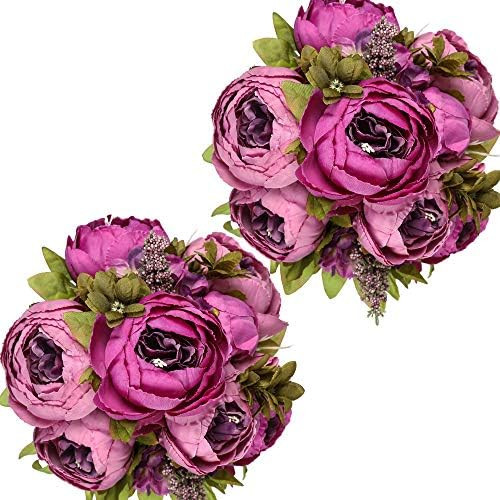 Nubry 2pcs Artificial Purple Peony Silk Flowers Bouquet for Wedding Home Garden Party Decoration ... | Amazon (US)