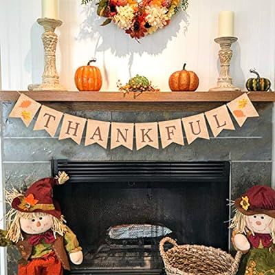 ASSUN Thanksgiving Banner Thankful Banner Burlap Garland Bunting Banner Thanksgiving Day Supplies... | Amazon (US)